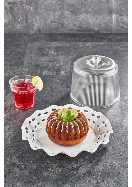 Akrilik Barok Beyaz Renk Kek Fanus & Kek Saklama Kabı & Şık Sunum Organizeri 26 cm fiyatları