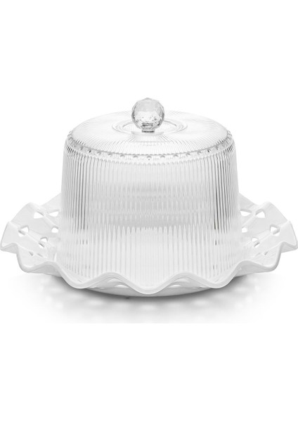 Akrilik Barok Beyaz Renk Kek Fanus & Kek Saklama Kabı & Şık Sunum Organizeri 26 cm modelleri