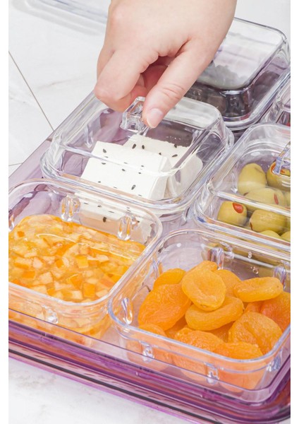 Akrilik Mürdüm 6’lı Kapaklı Kahvaltılık Kahvaltı Seti & Saklama Kabı (Cam Değildir) modelleri