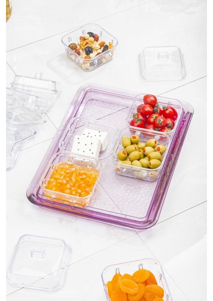 Akrilik Mürdüm 6’lı Kapaklı Kahvaltılık Kahvaltı Seti & Saklama Kabı (Cam Değildir) indirimleri