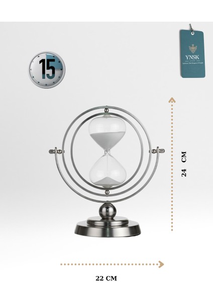 Gümüş Renk Metal Döner Yuvarlak Kum Saati – 15 Dakikalık Modern Dekoratif Zaman Ölçer (24X22 Cm) modelleri