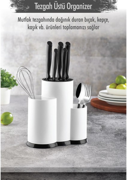 Tezgah Üstü Beyaz Kaşıklık & Bıçaklık & Kepçelik & Organizer