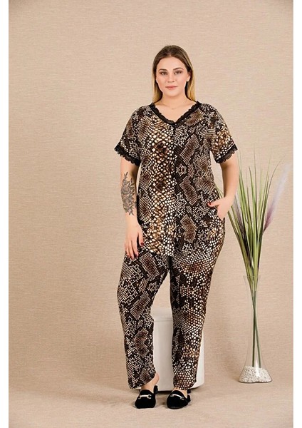 Lady Yılan Desen Düğmeli Kısa Kollu Pijama Takımı fiyatları
