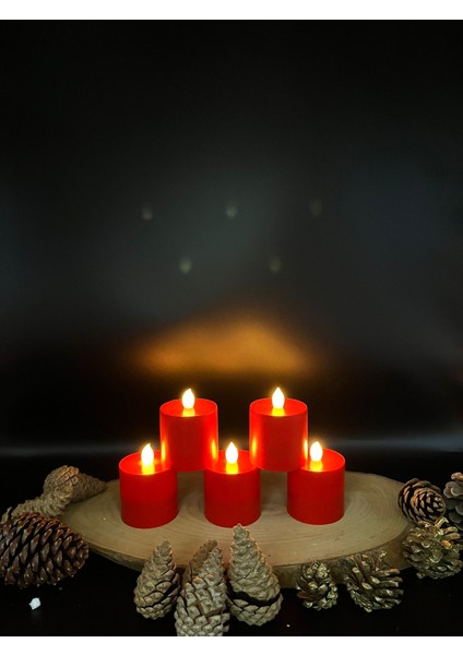 5 Adet 8 cm Kırmızı Renk Batom LED Mum Çap 6 cm