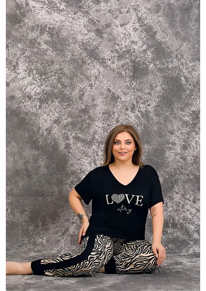 Lady Cepli Zebra Büyük Beden Bayan Pijama Takımı