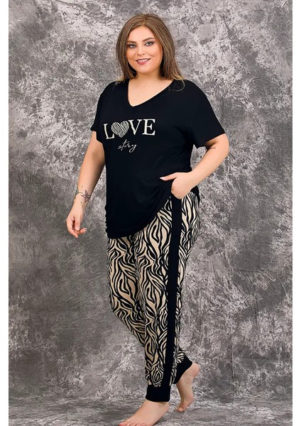 Lady Cepli Zebra Büyük Beden Bayan Pijama Takımı fiyatları