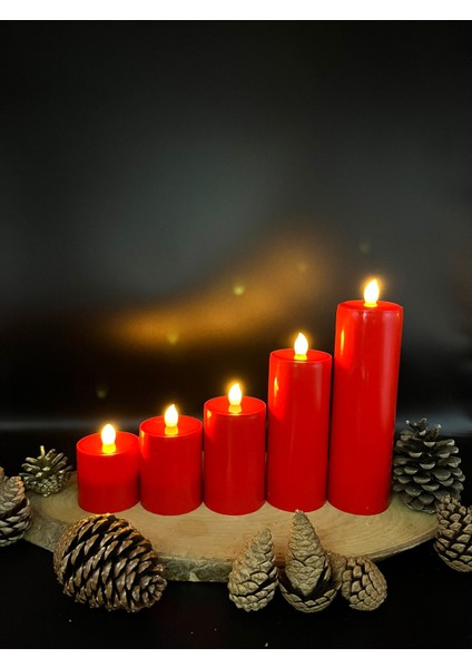 5 Adet 20-15-10-8-6 cm Kırmızı Renk Batom LED Mum Çap 6 cm fiyatları