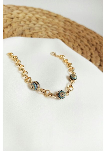 Vip Çelik Üç Taşlı Zirkon Bileklik Nazar