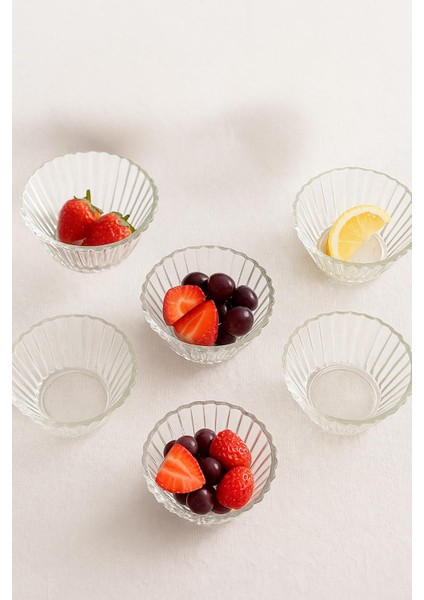 6’lı Cam Desenli Çerezlik Kase Seti 150 ml