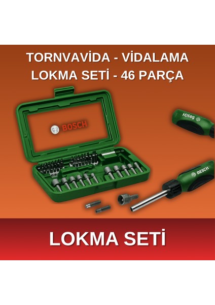 - 46 Parça Tornavida, Vidalama ve Lokma Uçlu Aksesuar Seti