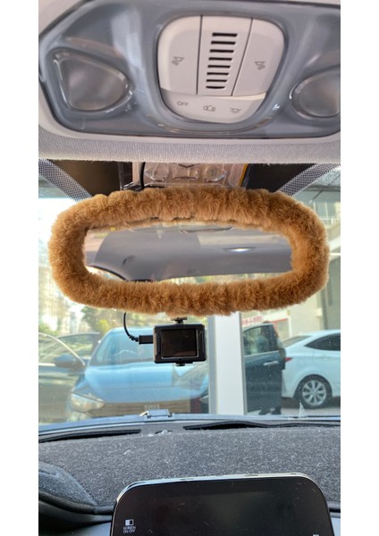 Peluş Dikiz Ayna Kılıfı Süs Kahverengi