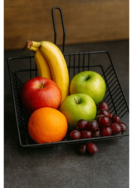 Şık Siyah Tel Sepet – Meyve, Sebze ve Servis Için