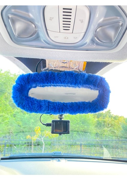 Peluş Dikiz Ayna Kılıfı Süs Mavi