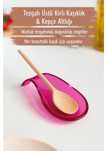 Akrilik Pembe Tezgah Üstü Kirli Kaşıklık & Kepçe Altlığı