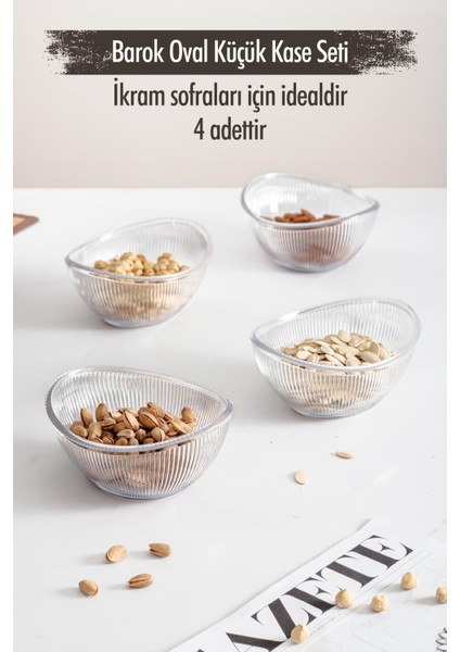 Akrilik Barok Şeffaf Oval 4'lü Küçük Kase Seti & Çerezlik & Sunumluk & Ikramlık (Cam Değildir) fiyatları