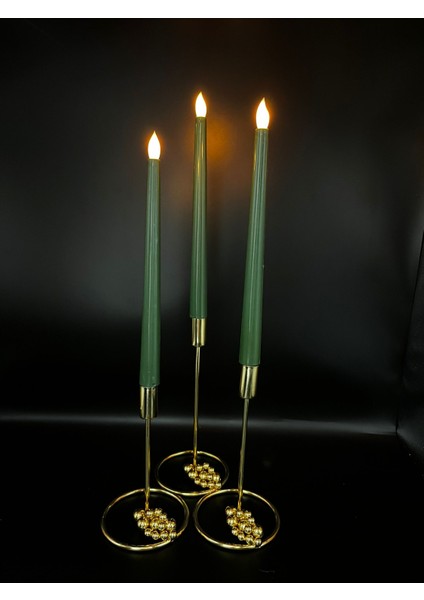 3 Adet 32 cm Yeşil Renk Şamdan LED Mum
