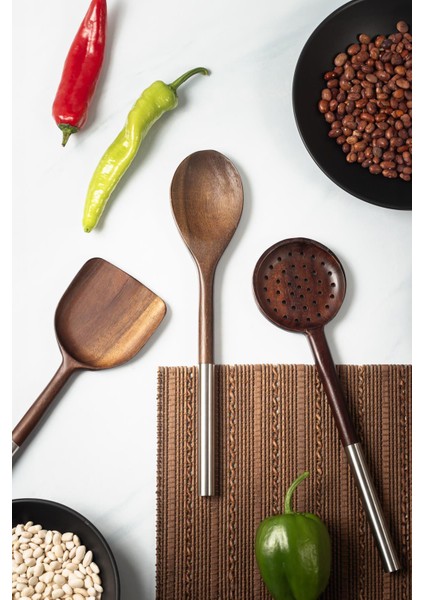 Akasya 3 Lü Servis Kaşığı & Servis Kevgiri & Servis Spatulası & Salata Servis Seti fiyatları