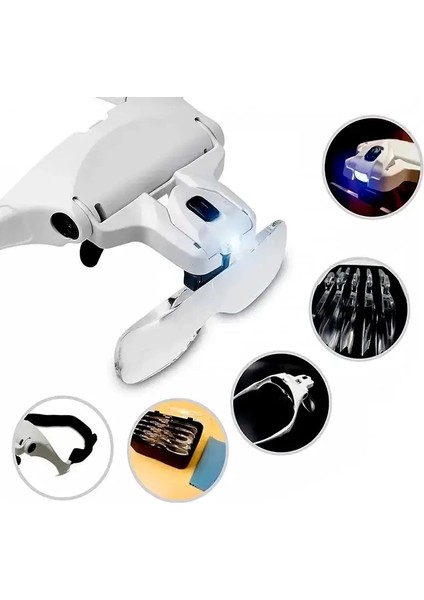 Şarjlı Gözlük Büyüteç Çalışma Büyüteci 5 Lensli 9892B2C