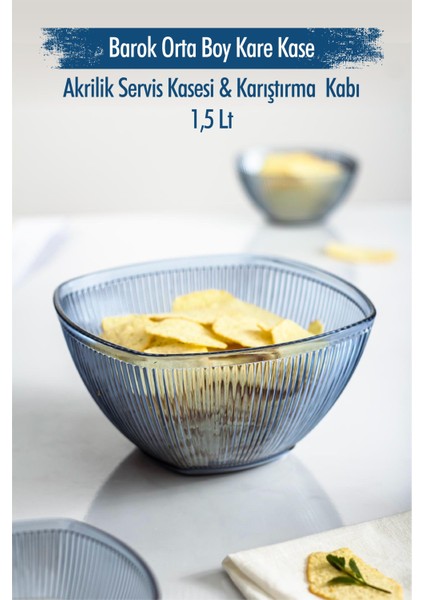 Akrilik Barok Lacivert Orta Boy Kare Meyve & Salata Kasesi & Karıştırma Kabı / 1,5 Lt (Cam Değildir) fiyatları