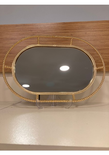 Tepsi Oval Aynalı Pirinç Döküm Altın 37X25 cm