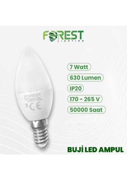 LED Ampul (E.14) Mum Ampul,beyaz Işık (7.watt=60 Watt)(2.adetli Paket)