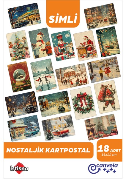 3'lü Set 18 Adet Yılbaşı Nostalji Simli Kartpostal Seti Yeni Yıl Postcard Christmas Kardan Adam