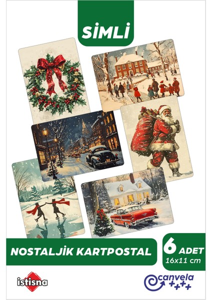 3'lü Set 18 Adet Yılbaşı Nostalji Simli Kartpostal Seti Yeni Yıl Postcard Christmas Kardan Adam modelleri