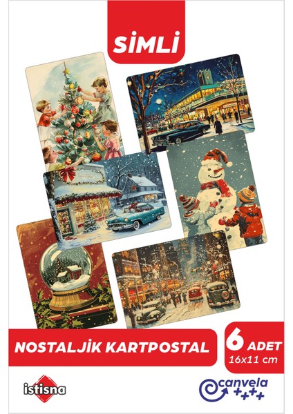 3'lü Set 18 Adet Yılbaşı Nostalji Simli Kartpostal Seti Yeni Yıl Postcard Christmas Kardan Adam fırsatları