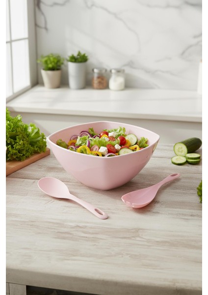 3,5 Lt Soft Pembe Akrilik Kare Salata ve Servis Kasesi Seti – 3 Parça fiyatları