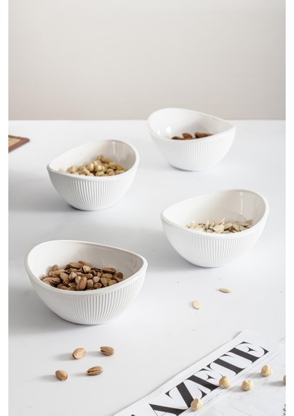 Akrilik Barok Beyaz Oval 4'lü Küçük Kase Seti & Çerezlik & Sunumluk & Ikramlık (Cam Değildir) fırsatları