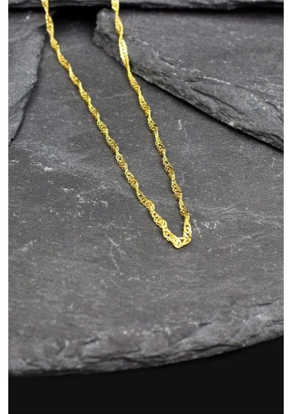 Singapur Model Zincir 14 Ayar Altın Kaplama Kıvrımlı 925 Ayar Gümüş Zincir modelleri