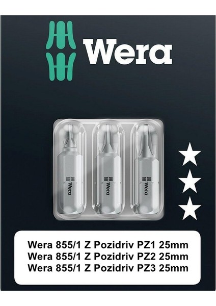 855/1Z Pozidriv Bits Uç Pz1-3 Set 05073311001