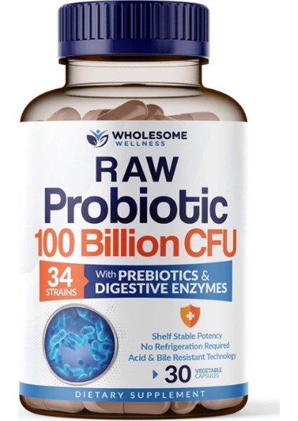 Organic Raw Probiotics 100 Billion Cfu, Dr Formulated For Women And Men, Complete Adult Supplement With Prebiotics And Digestive Enzymes; 30 Capsules.abd Menşei.
