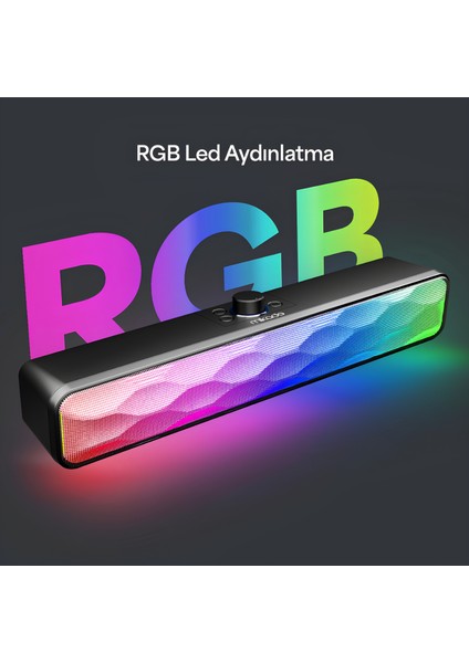 SBT31 10WATT 1200MAH Rgb Bluetooth 5.3 Soundbar Speaker | Type-C, Tf Card, Usb, Aux Hoparlör Siyah