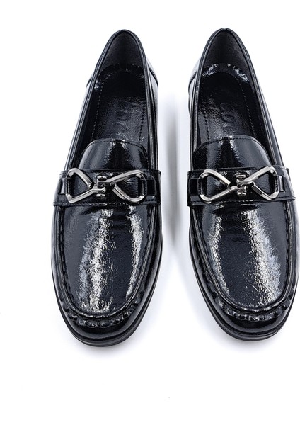 T6090 Siyah Rugan Kadın Loafer Ayakkabı modelleri
