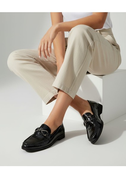 T6090 Siyah Rugan Kadın Loafer Ayakkabı