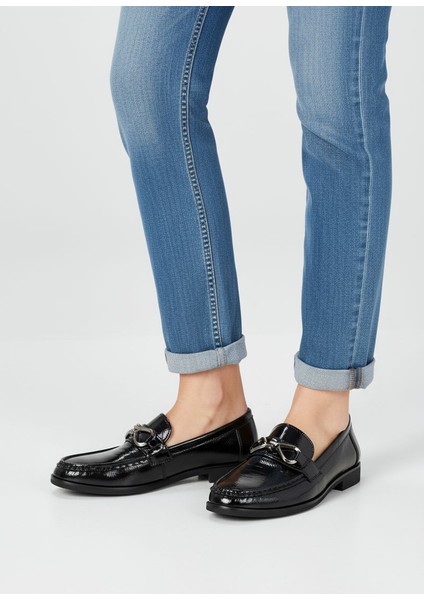 T6090 Siyah Rugan Kadın Loafer Ayakkabı