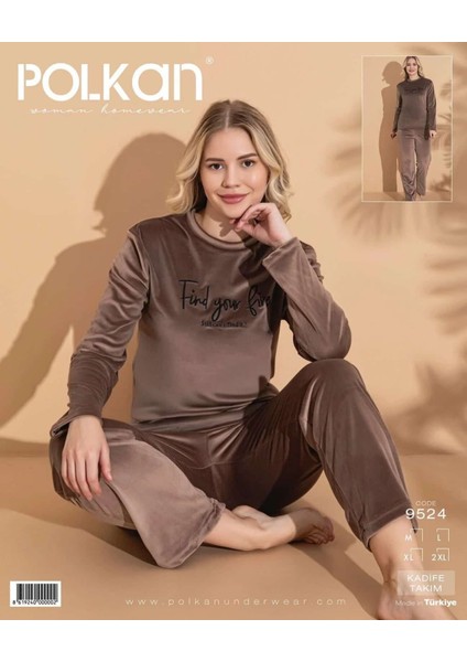 9524 Kadife Uzun Kollu Bayan Pijama Takım