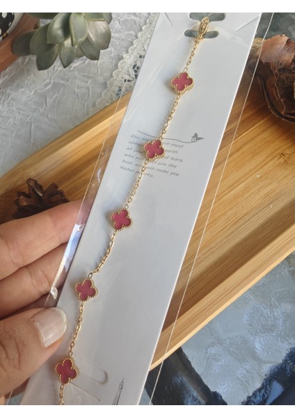 Yonca Mini Pembe Çelik Bileklik