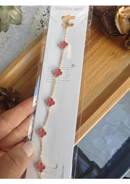 Yonca Mini Pembe Çelik Bileklik fiyatları