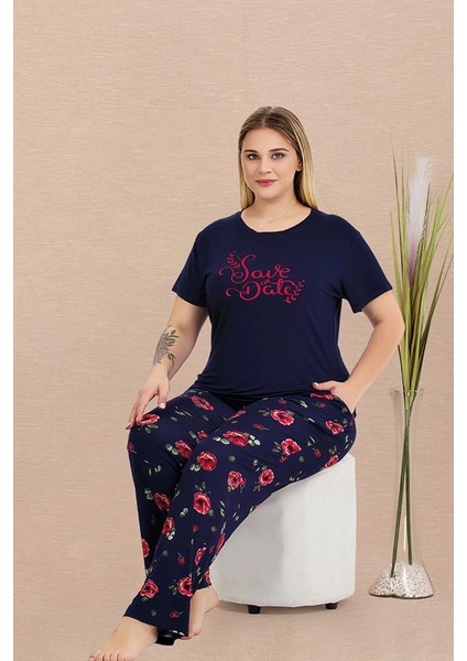Lady Lacivert Büyük Beden Bayan Pijama Takımı
