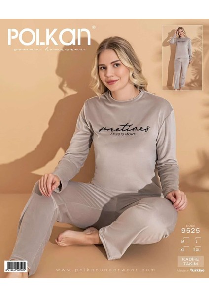 9525 Kadife Uzun Kollu Bayan Pijama Takım