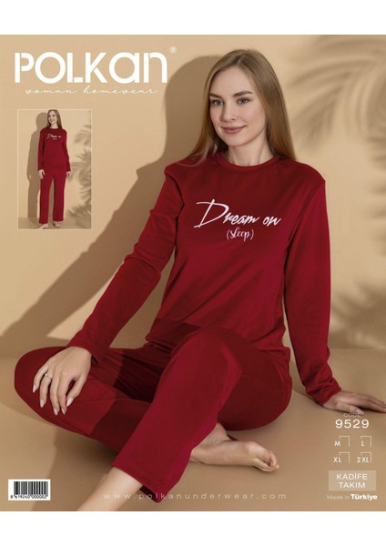 9529 Kadife Uzun Kollu Bayan Pijama Takım