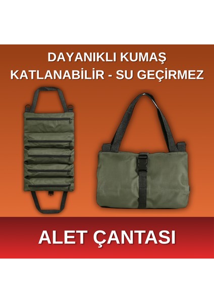 -Katlanabilir Çok Gözlü Araba, Ev Alet Çantası – Su Geçirmez - Dayanıklı Kumaş - Taşınabilir - Haki Yeşil Renk