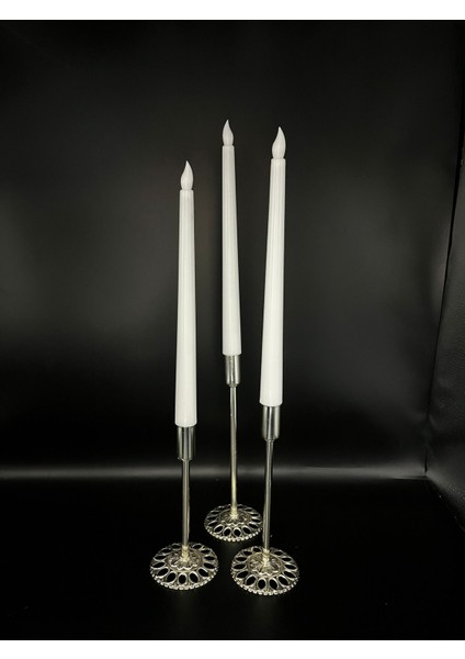 3 Adet 32 cm Beyaz Renk Şamdan LED Mum fiyatları