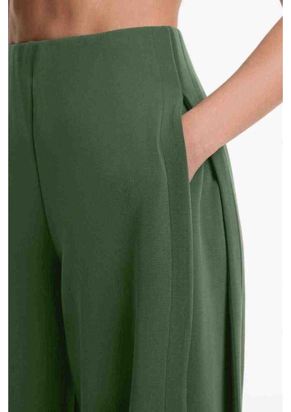 Soft Touch Modal Kumaş Rahat Kalıp Yeni Sezon Kadın Pantolon Haki L beden