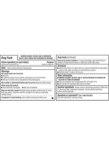 Sleep Aid Doxylamine Succinate Tablets, 25 Mg fiyatları