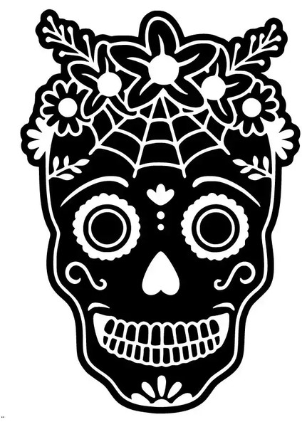 Çiçekli Kuru Kafa Duvar Dekor Sticker 40 x 56 cm