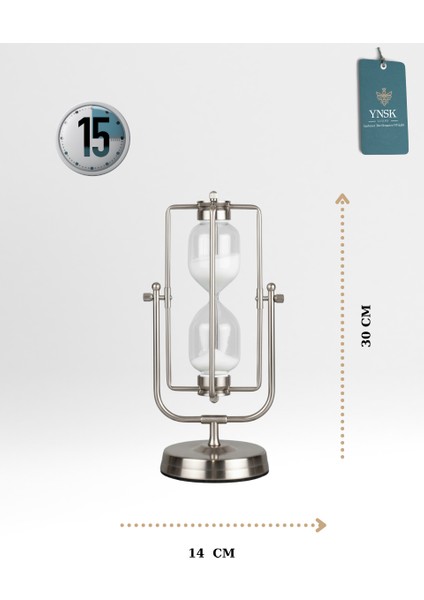 Gümüş Metal Döner Düz Çizgi Detay Kum Saati – 15 Dakikalık Modern Dekoratif Zaman Ölçer (30X14 Cm) modelleri