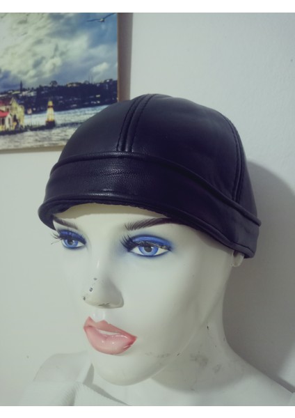 Unisex Gerçek Deri Sipersiz Docker Şapka Siyah Skullcap Sokak Stili Cap Standart modelleri